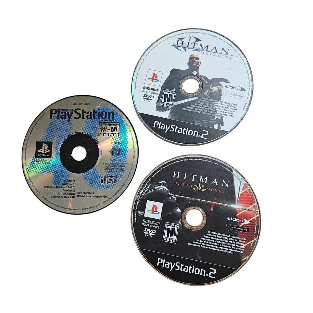 Lot of 3 PS2 & PlayStation Video Game Hitman Contracts Blood Money Magazine Disc